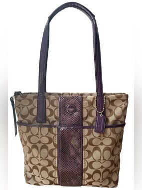Signature Canvas Tote with Purple Leather Snakeskin Accent from Coach💜